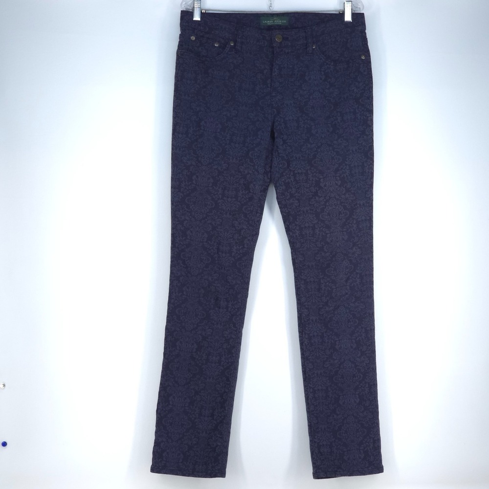 Lauren Jeans Co Modern Straight Pant Women 10 (34x32) Damask Print Ralph Classic